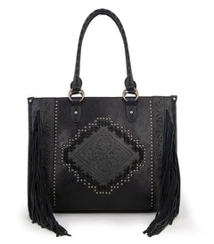 Montana West Tool Fringe Collection Concealed Carry Wide Tote - Cowhide and Conchos