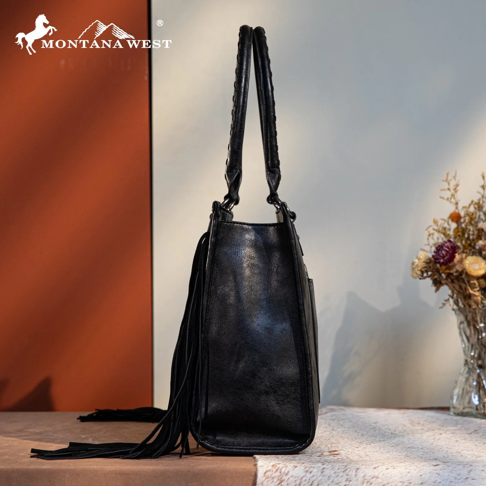 Montana West Tool Fringe Collection Concealed Carry Wide Tote - Cowhide and Conchos
