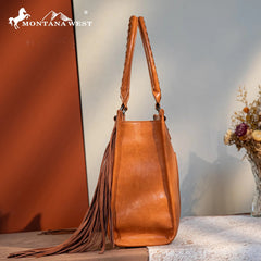 Montana West Tool Fringe Collection Concealed Carry Wide Tote - Cowhide and Conchos