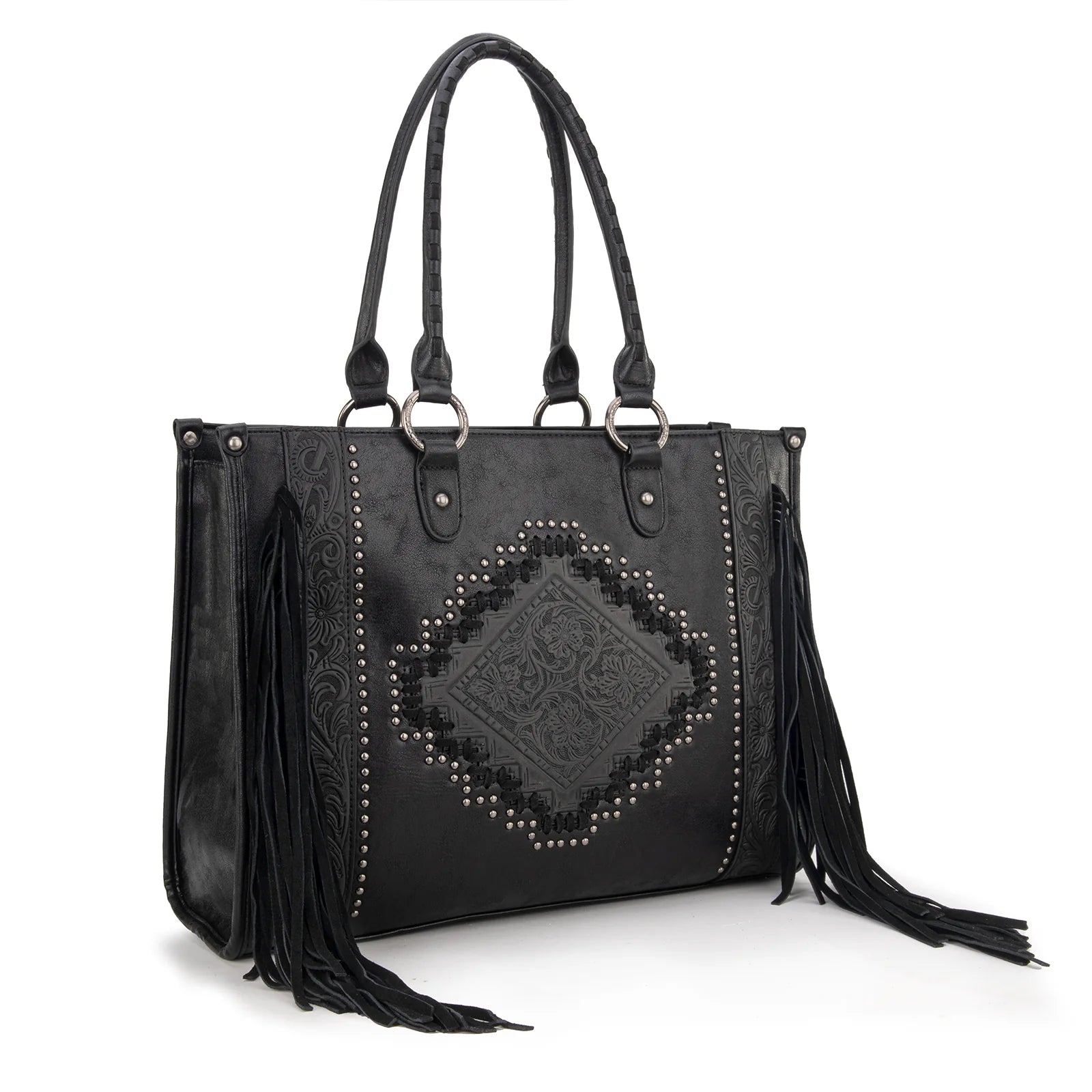 Montana West Tool Fringe Collection Concealed Carry Wide Tote - Cowhide and Conchos