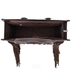 Montana West Tool Fringe Collection Concealed Carry Wide Tote - Coffee Brown - Cowhide and Conchos