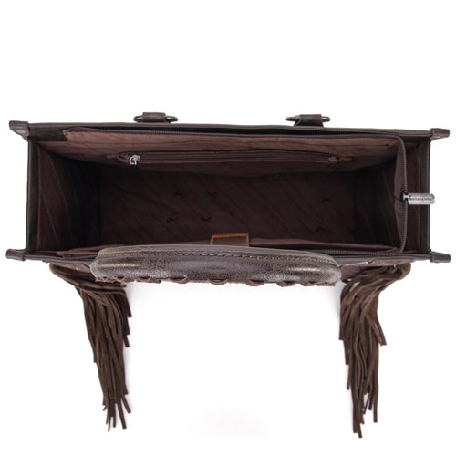 Montana West Tool Fringe Collection Concealed Carry Wide Tote - Coffee Brown - Cowhide and Conchos
