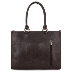 Montana West Tool Fringe Collection Concealed Carry Wide Tote - Coffee Brown - Cowhide and Conchos