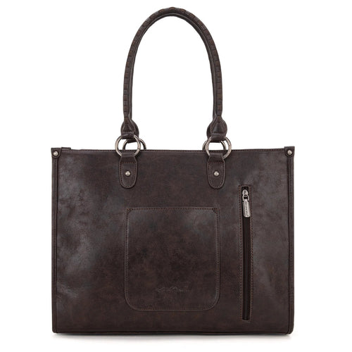 Montana West Tool Fringe Collection Concealed Carry Wide Tote - Coffee Brown - Cowhide and Conchos