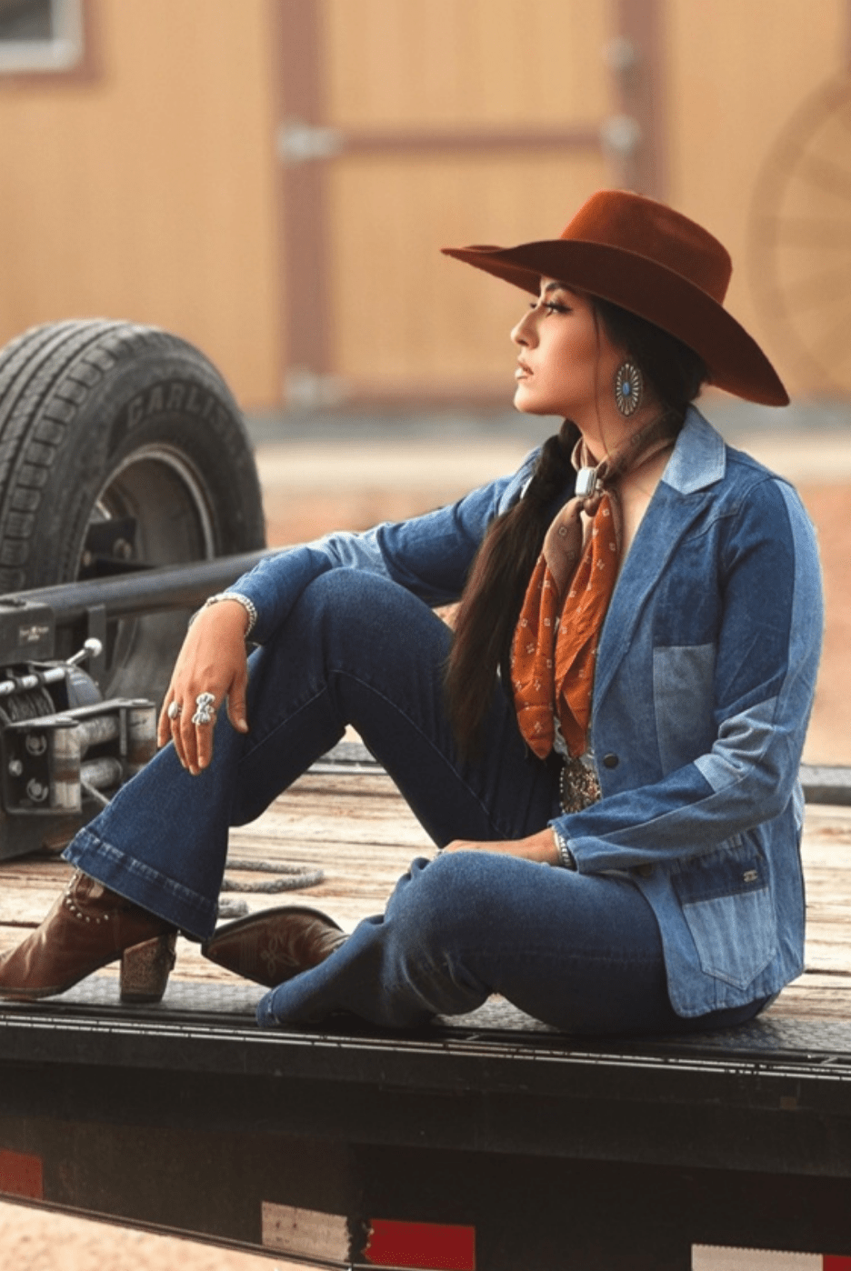 Mulit Denim Patchwork Blazer W Front Pockets - Cowhide and Conchos