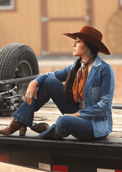 Mulit Denim Patchwork Blazer W Front Pockets - Cowhide and Conchos