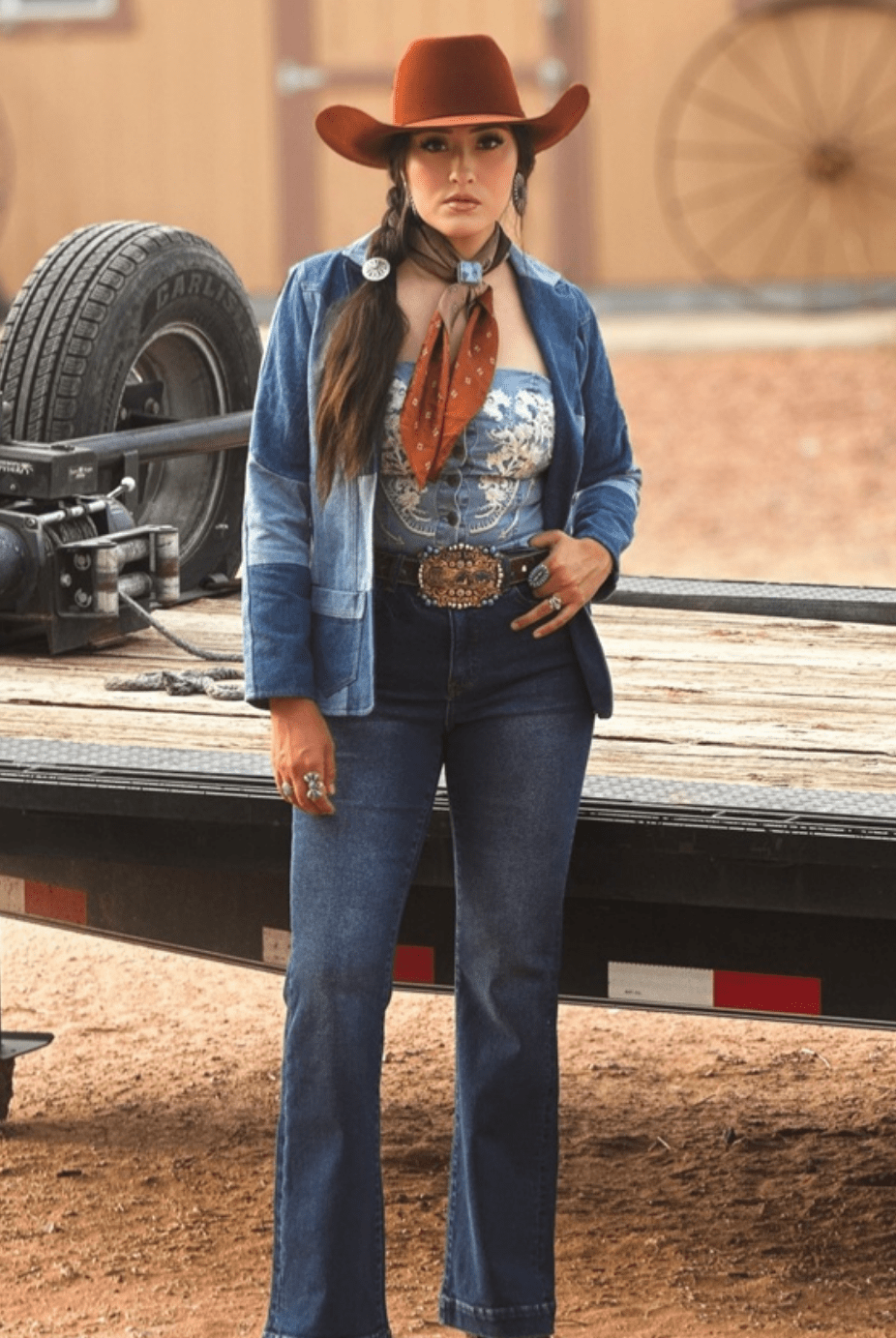 Mulit Denim Patchwork Blazer W Front Pockets - Cowhide and Conchos