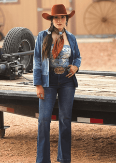 Mulit Denim Patchwork Blazer W Front Pockets - Cowhide and Conchos