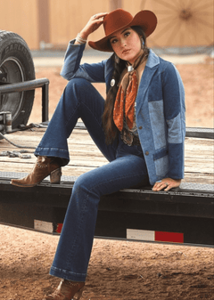 Mulit Denim Patchwork Blazer W Front Pockets - Cowhide and Conchos