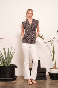 Multi Dot Print Sleeveless Button Down Blouse - Cowhide and Conchos
