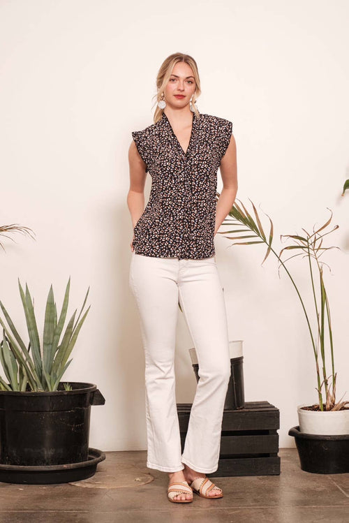 Multi Dot Print Sleeveless Button Down Blouse - Cowhide and Conchos