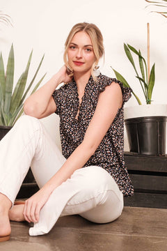 Multi Dot Print Sleeveless Button Down Blouse - Cowhide and Conchos