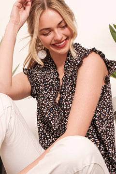 Multi Dot Print Sleeveless Button Down Blouse - Cowhide and Conchos