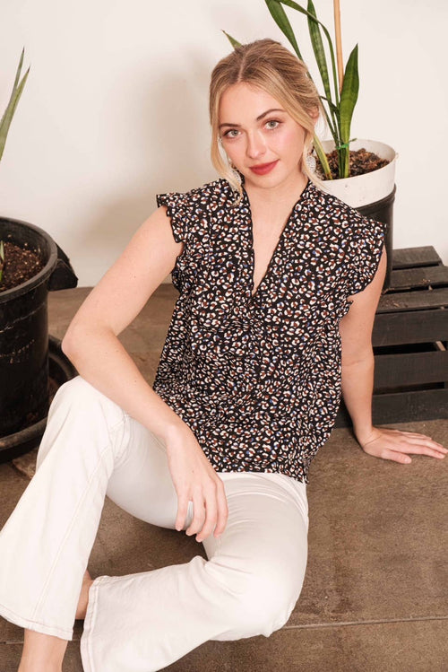 Multi Dot Print Sleeveless Button Down Blouse - Cowhide and Conchos