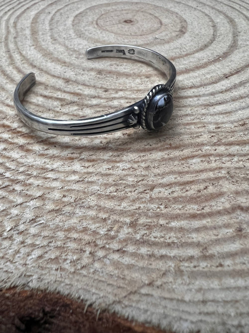 Native made White Buffalo & Sterling Silver Bracelet - Cowhide and Conchos