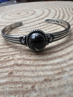 Native made White Buffalo & Sterling Silver Bracelet - Cowhide and Conchos