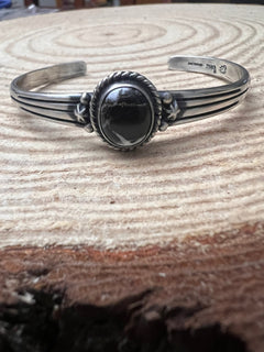 Native made White Buffalo & Sterling Silver Bracelet - Cowhide and Conchos