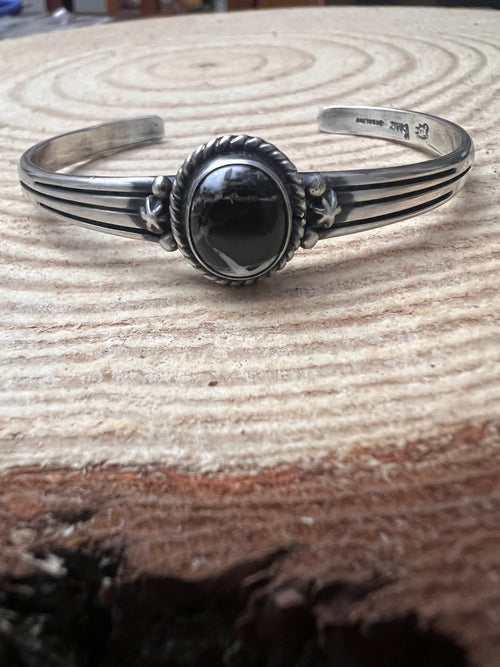 Native made White Buffalo & Sterling Silver Bracelet - Cowhide and Conchos