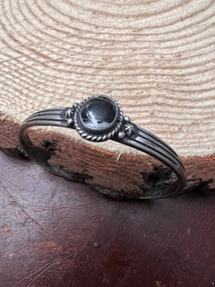 Native made White Buffalo & Sterling Silver Bracelet - Cowhide and Conchos