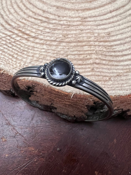 Native made White Buffalo & Sterling Silver Bracelet - Cowhide and Conchos