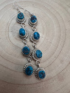 Navajo Handmade Kingman Turquoise Earrings by Donovan Nez - Cowhide and Conchos