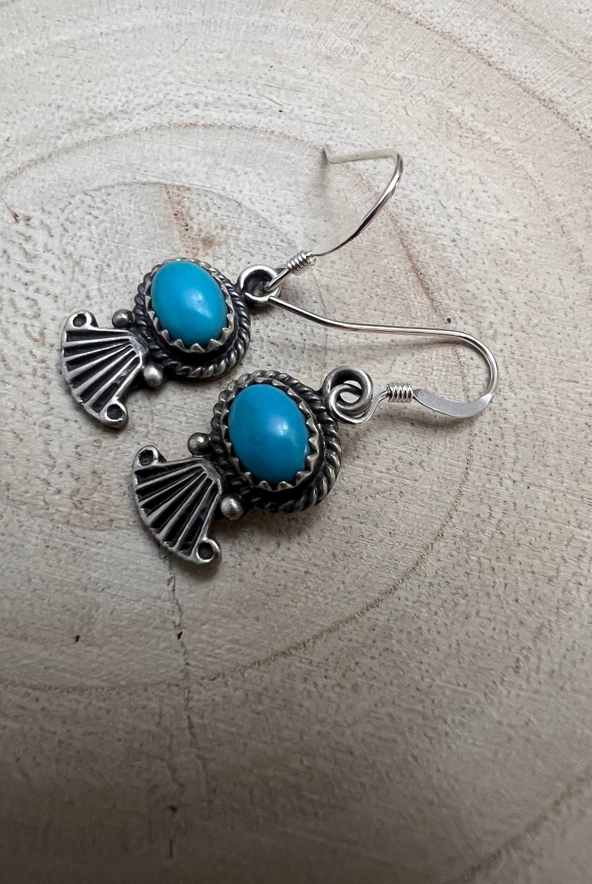 Navajo Handmade Kingman Turquoise Earrings by Sharon McCarthy - Cowhide and Conchos