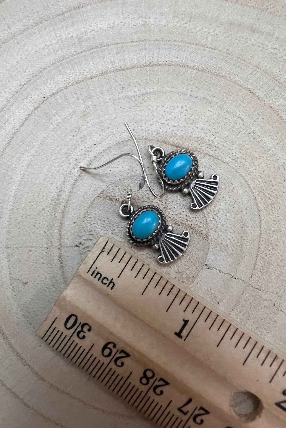 Navajo Handmade Kingman Turquoise Earrings by Sharon McCarthy - Cowhide and Conchos