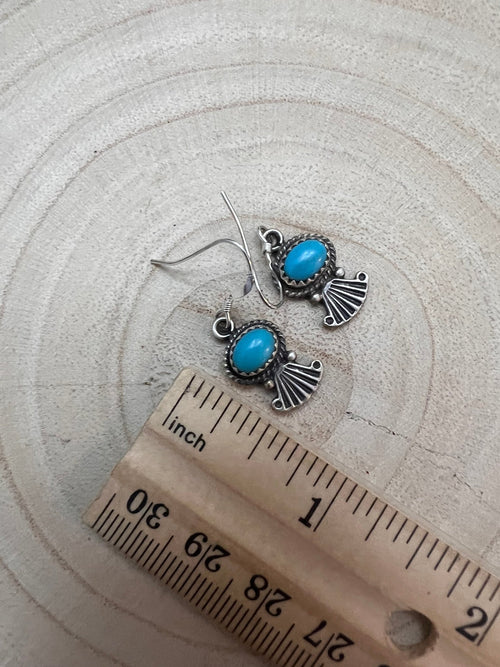 Navajo Handmade Kingman Turquoise Earrings by Sharon McCarthy - Cowhide and Conchos
