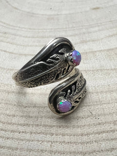 Navajo Handmade Opal Adjustable Ring by Genevieve Francisco - Cowhide and Conchos