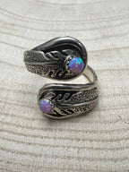 Navajo Handmade Opal Adjustable Ring by Genevieve Francisco - Cowhide and Conchos