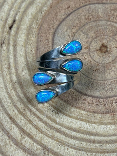 Navajo Handmade Opal Adjustable Ring by Thomas Yazzie - Adjustable size ring 7 - 8.5 - Cowhide and Conchos