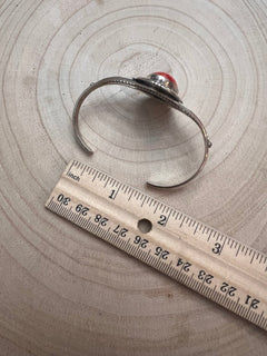 Navajo Handmade Spiny Oyster Bracelet by Dave Skeets - Cowhide and Conchos