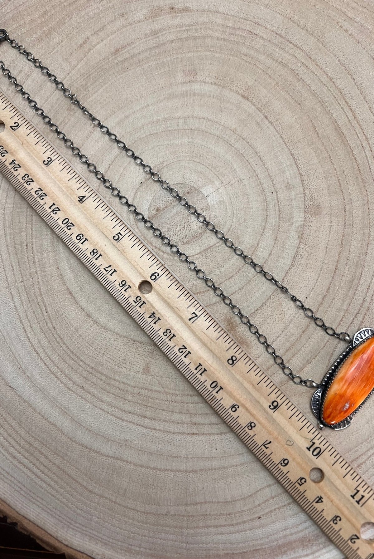 Navajo Handmade Spiny Oyster Necklace by Tia Long - 18 inch - Cowhide and Conchos