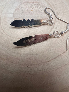Navajo Handmade Sterling Silver and Kingman Turquoise Earrings by Allen Barney - Cowhide and Conchos