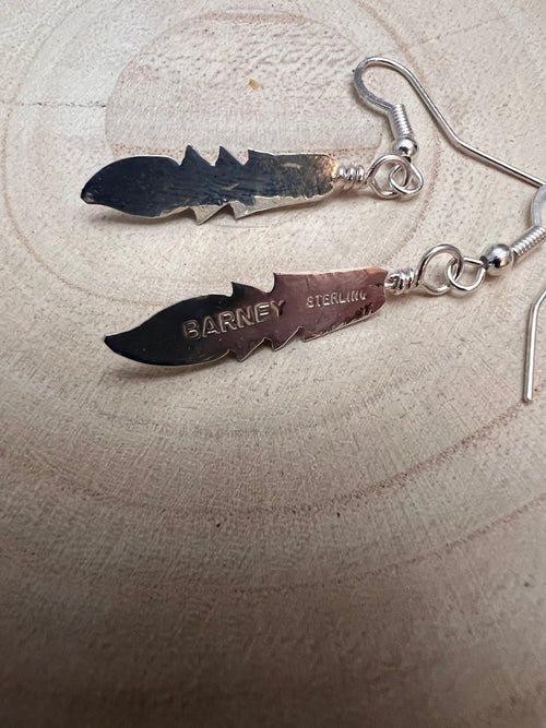 Navajo Handmade Sterling Silver and Kingman Turquoise Earrings by Allen Barney - Cowhide and Conchos