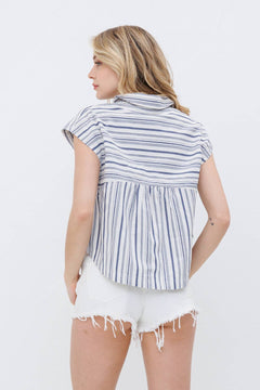 Navy Stripe Button Up Shirt - Cowhide and Conchos