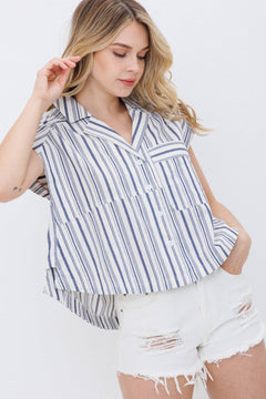 Navy Stripe Button Up Shirt - Cowhide and Conchos