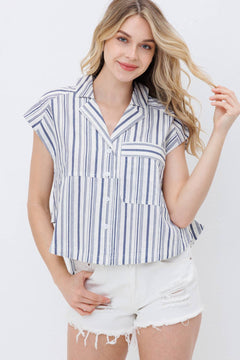 Navy Stripe Button Up Shirt - Cowhide and Conchos