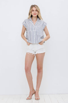 Navy Stripe Button Up Shirt - Cowhide and Conchos