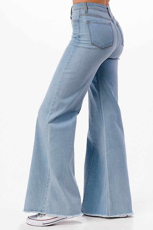 O2 Front Seam Wide Leg Denim Jeans - Light Wash - Cowhide and Conchos