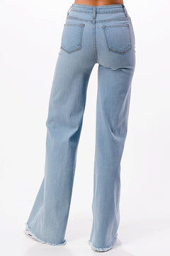 O2 Front Seam Wide Leg Denim Jeans - Light Wash - Cowhide and Conchos