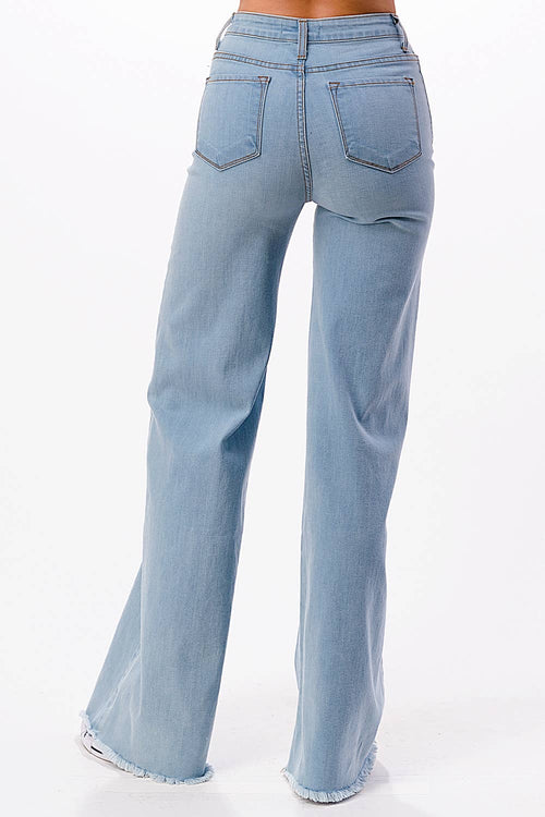 O2 Front Seam Wide Leg Denim Jeans - Light Wash - Cowhide and Conchos