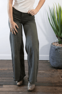 O2 Front Seam Wide Leg Denim Jeans - Olive - Cowhide and Conchos
