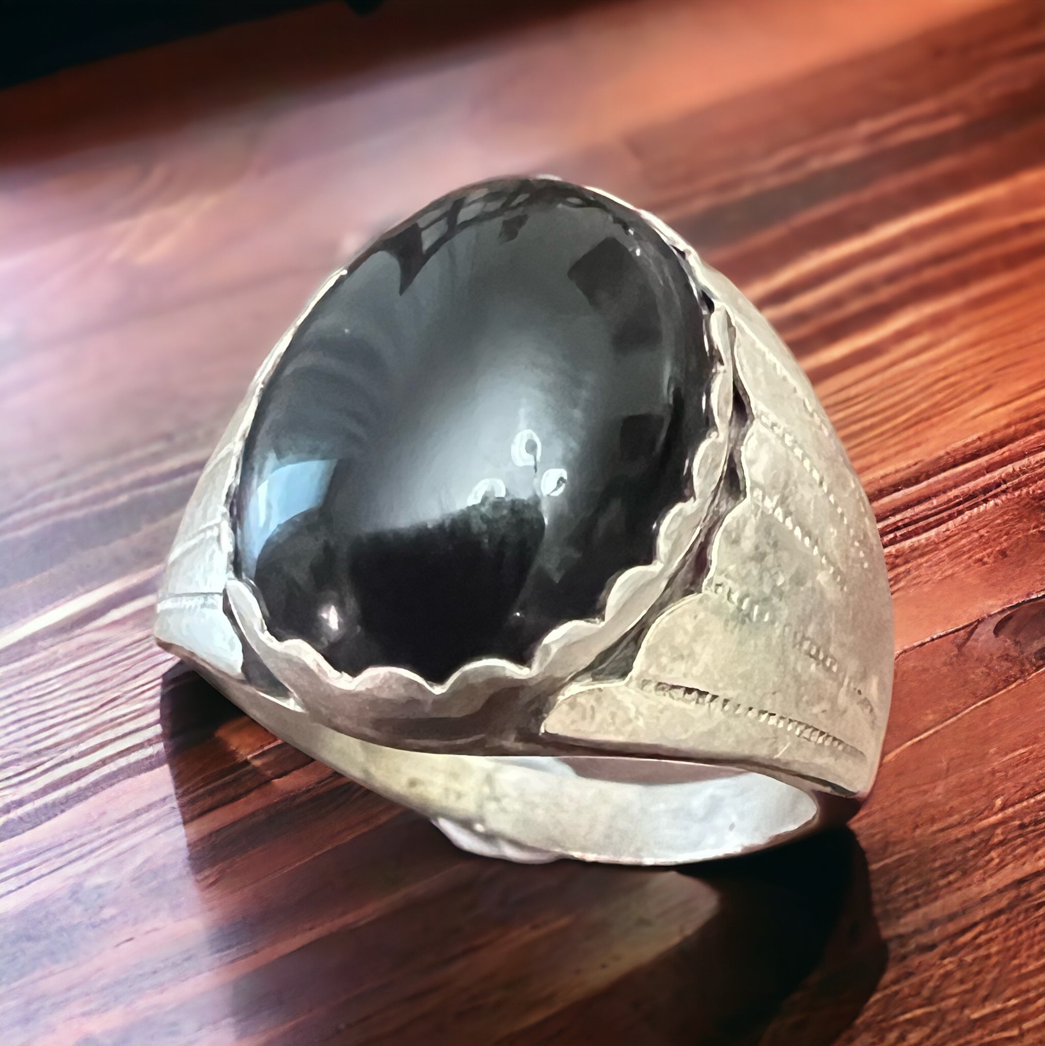 Old Pawn Onyx Ring - Cowhide and Conchos