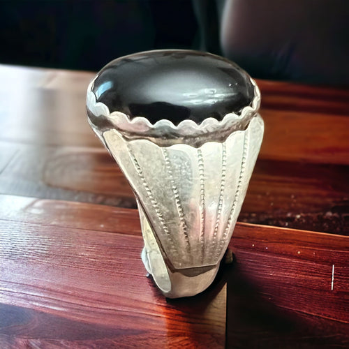 Old Pawn Onyx Ring - Cowhide and Conchos