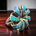 Opalite inlay ring on Sterling Silver - Cowhide and Conchos