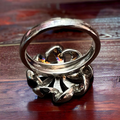 Opalite inlay ring on Sterling Silver - Cowhide and Conchos