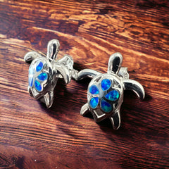 Opalite Sea Turtle Post Earrings - Sterling Silver - Cowhide and Conchos