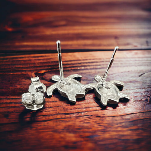 Opalite Sea Turtle Post Earrings - Sterling Silver - Cowhide and Conchos