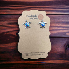 Opalite Sea Turtle Post Earrings - Sterling Silver - Cowhide and Conchos
